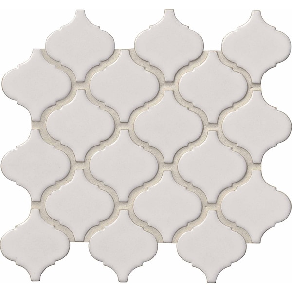 Bianco Arabesque 9.84 In. X 10.63 In. X 6 Mm Glazed Ceramic Mesh-Mounted Mosaic Tile, 15PK